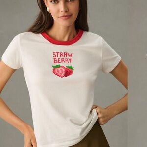 LETLUV for Anthropologie Women’s Strawberry Graphic T-Shirt size XS New with Tag